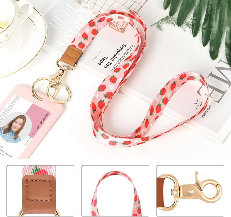 Knagsfa Lanyards for Keys, Neck Lanyards for ID Badges with Metal Hook, Cute Keychain Lanyard for Women, Red Strawberry - Image 4